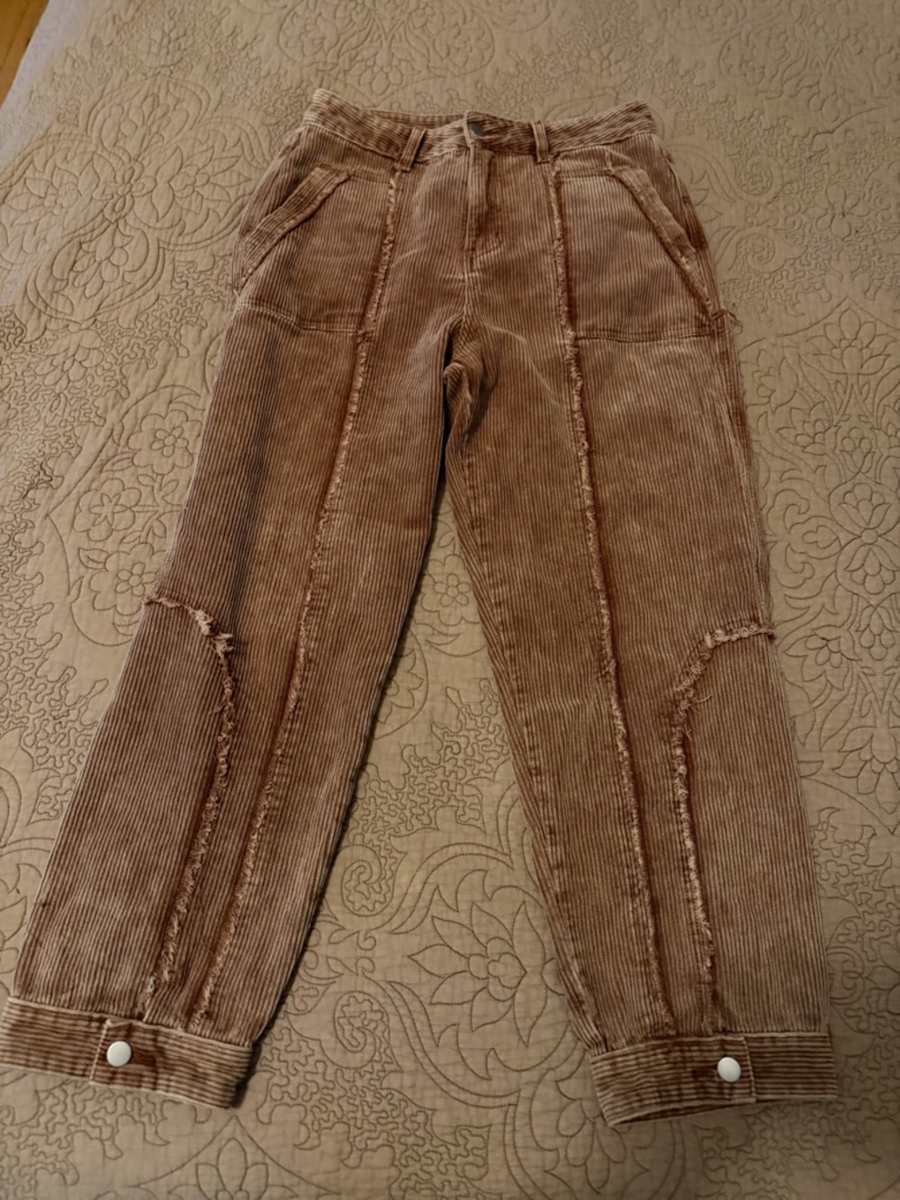 POL Rusty Caramel Wide Wale Corduroy Pants Distressed Seam Detail, Size M - Picture 6 of 15